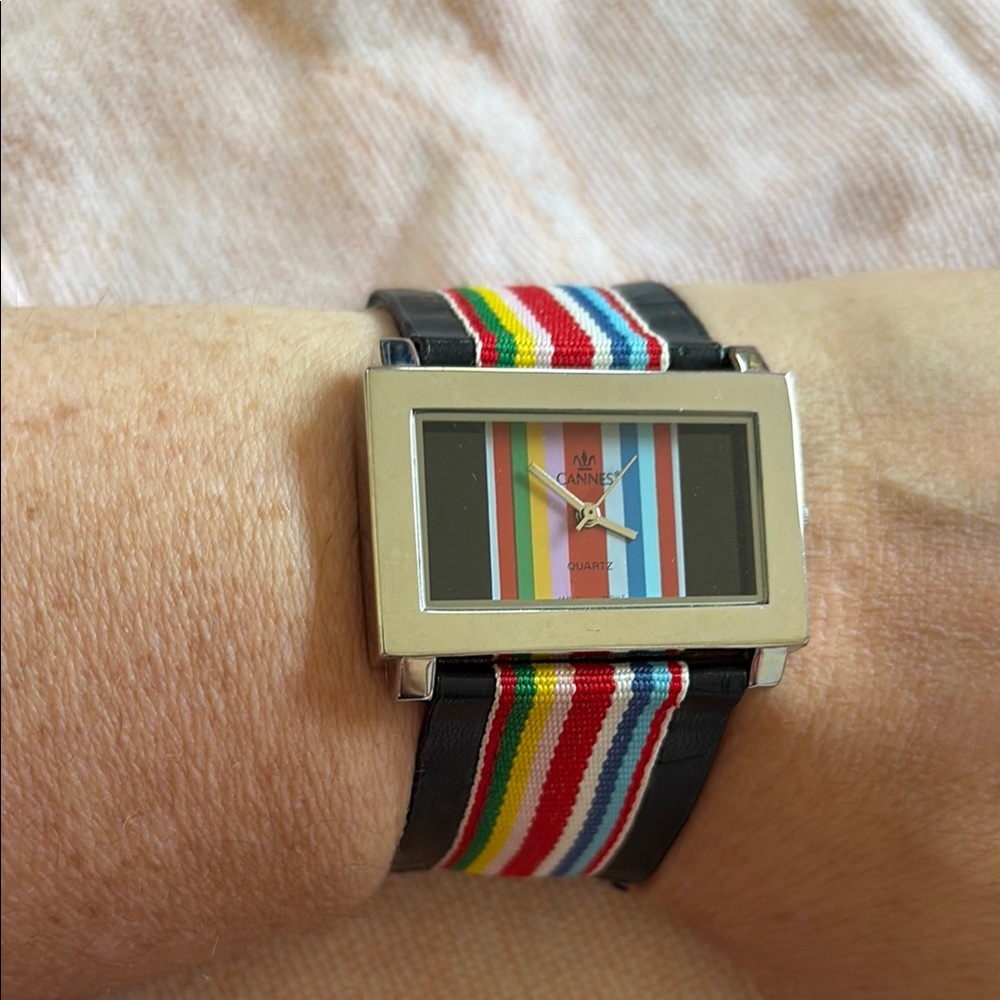 Watch with Colourful Band and Rectangular Face